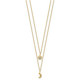 Cheryl M Sterling Silver Gold-plated Polished 2-Strand CZ Moon and Star 16 Inch with 2 Inch Extension Necklace